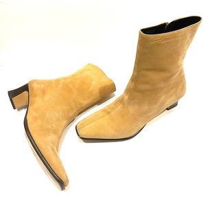 Etienne Aigner Camel Tan Suede Low Heel Ankle Boot Bootie